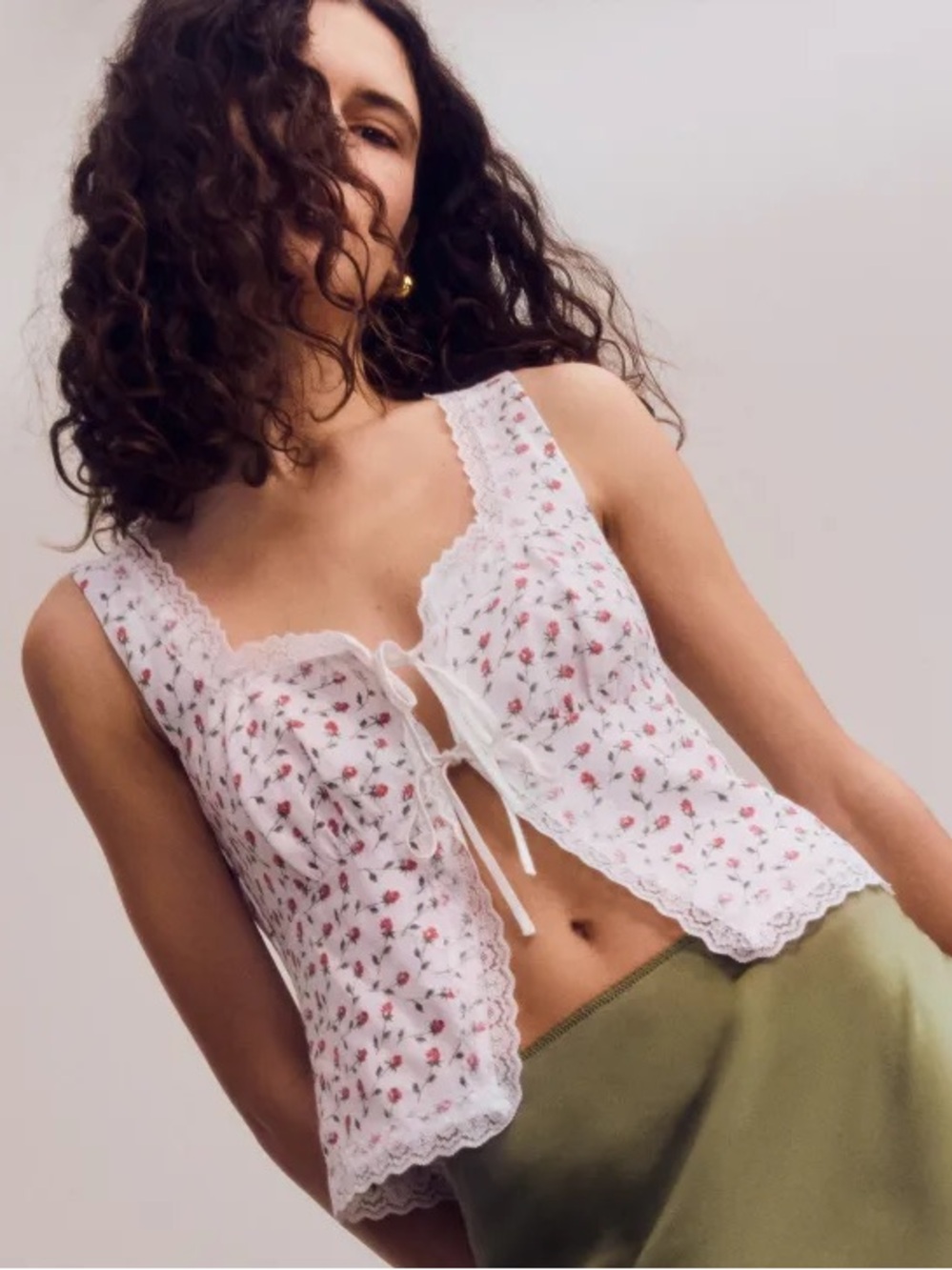 New Midnight Sky Floral Lace-Trim Tie-Front Top - Boho Prairie Vibes